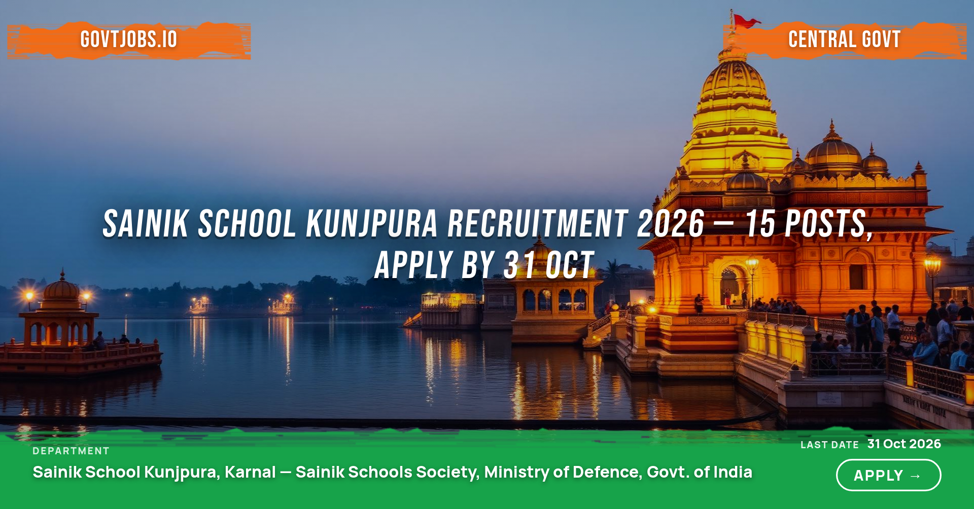 Sainik School Kunjpura Recruitment 2026 — 15 Posts, Apply by 31 Oct