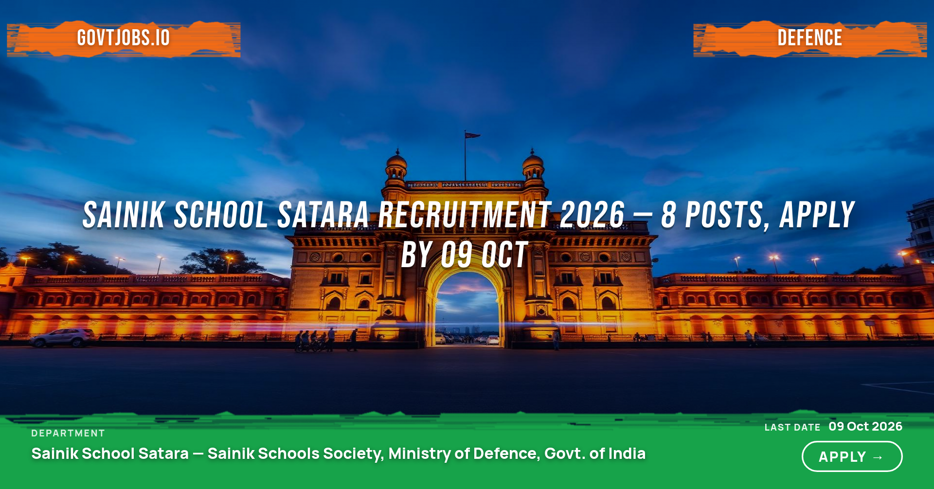 Sainik School Satara Recruitment 2026 — 8 Posts, Apply by 09 Oct