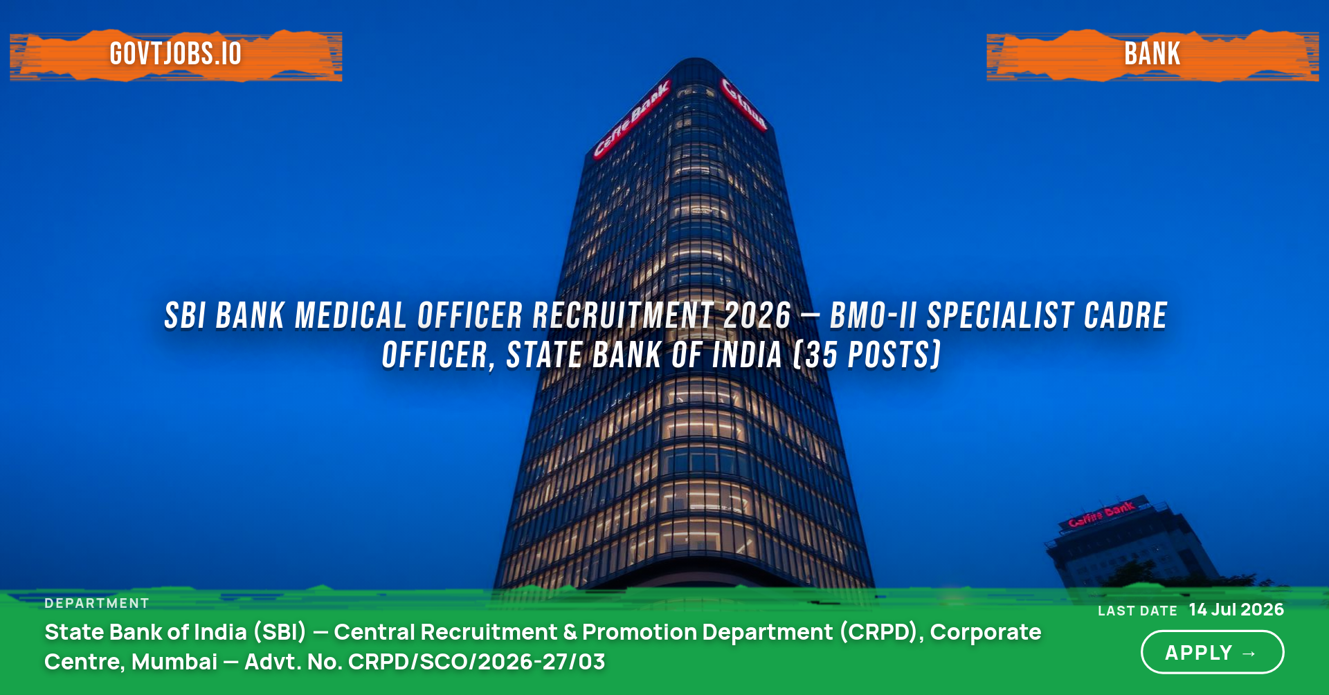 SBI Bank Medical Officer Recruitment 2026 — BMO-II Specialist Cadre Officer, State Bank of India (35 Posts)