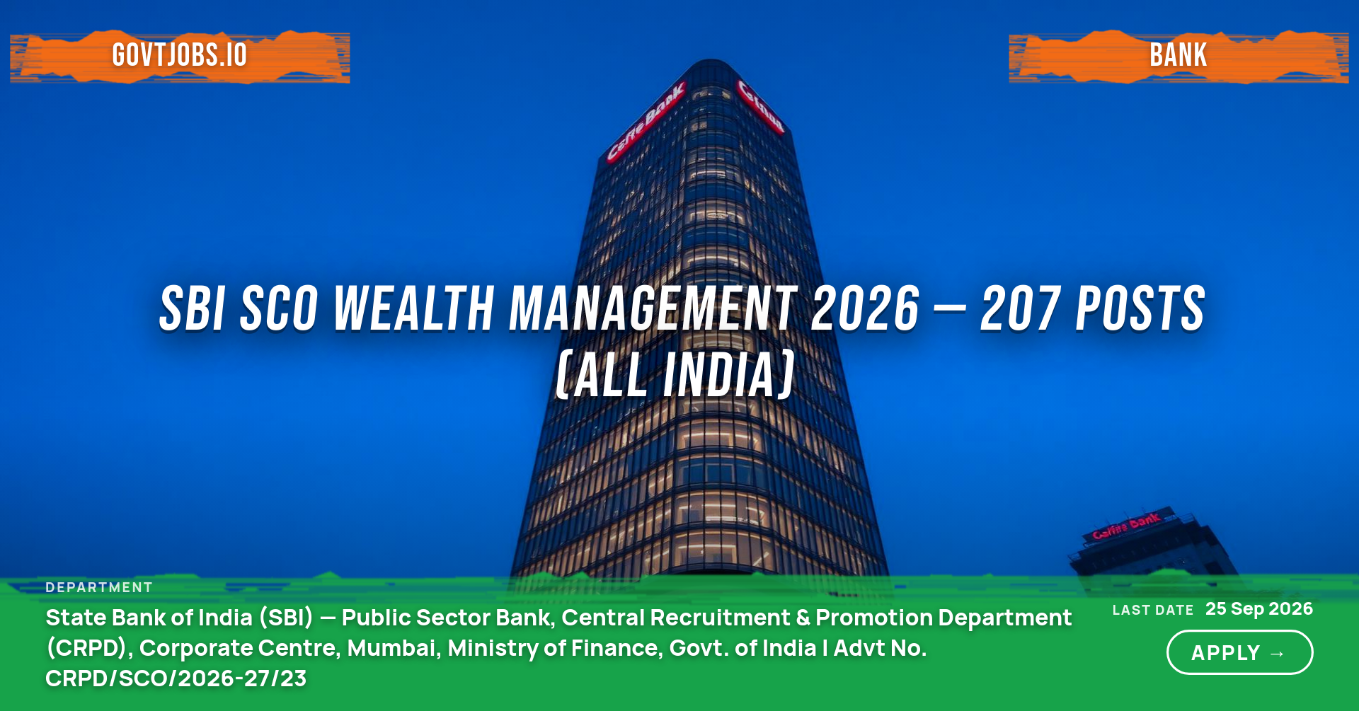 SBI SCO Wealth Management 2026 — 207 Posts (All India)