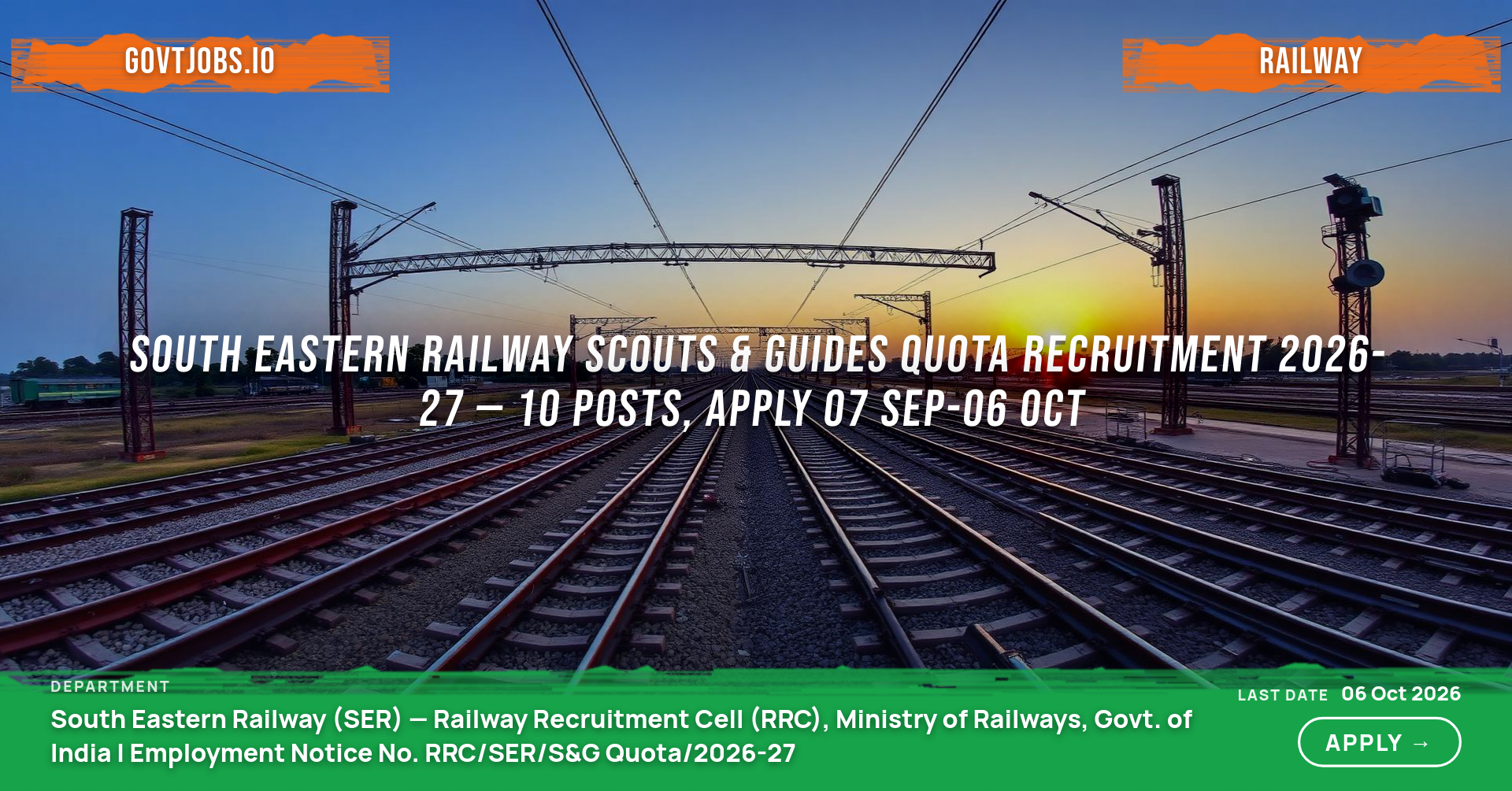 South Eastern Railway Scouts & Guides Quota Recruitment 2026-27 — 10 Posts, Apply 07 Sep-06 Oct