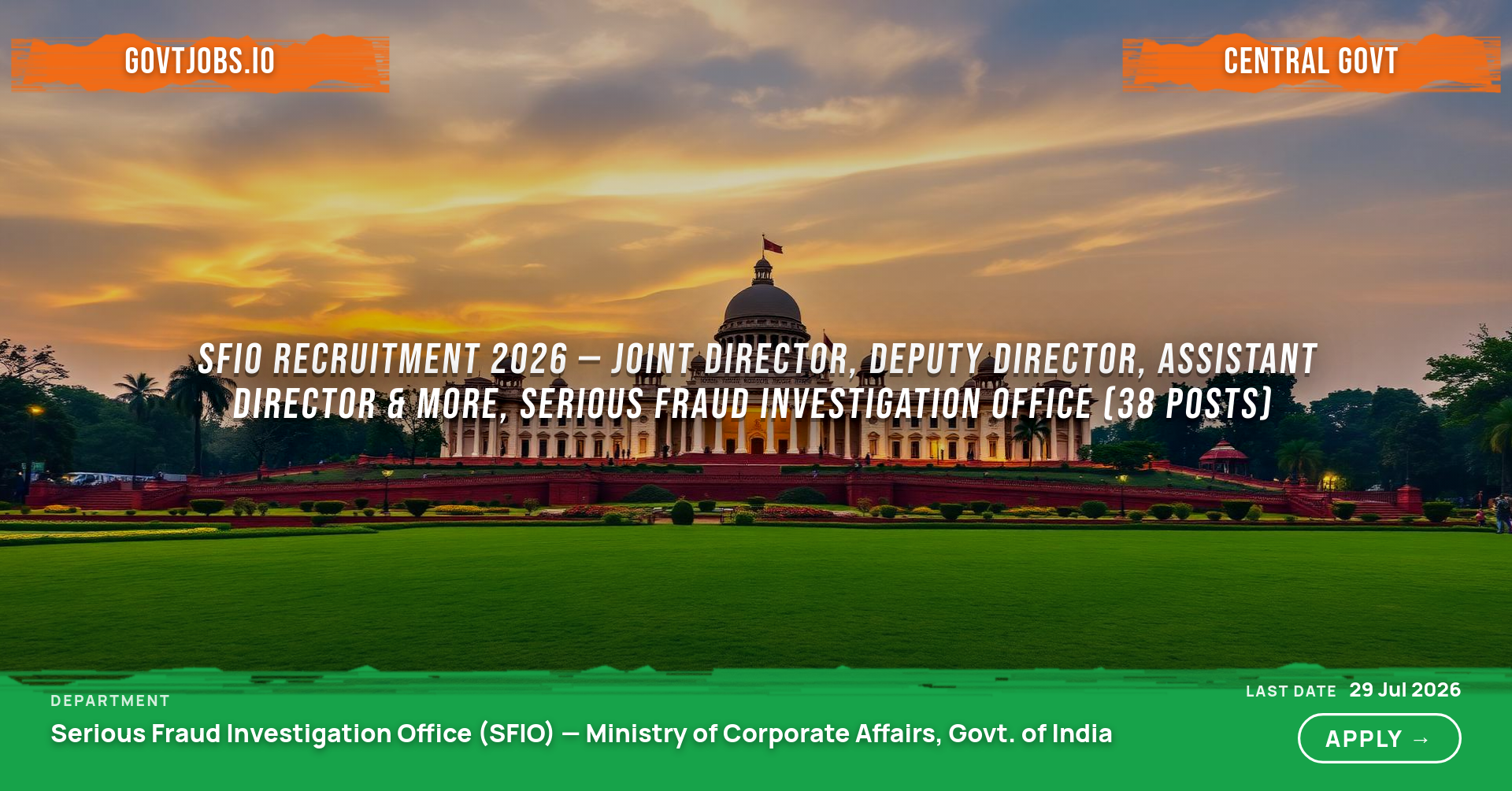 SFIO Recruitment 2026 — Joint Director, Deputy Director, Assistant Director & More, Serious Fraud Investigation Office (38 Posts)