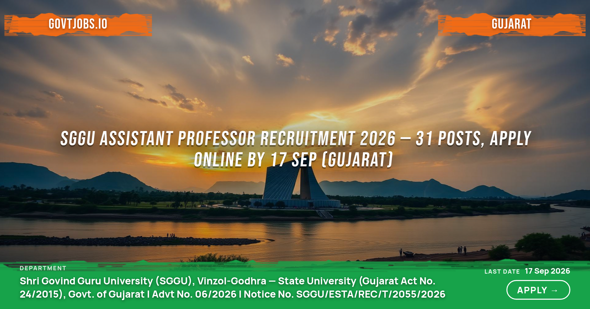 SGGU Assistant Professor Recruitment 2026 — 31 Posts, Apply Online by 17 Sep (Gujarat)