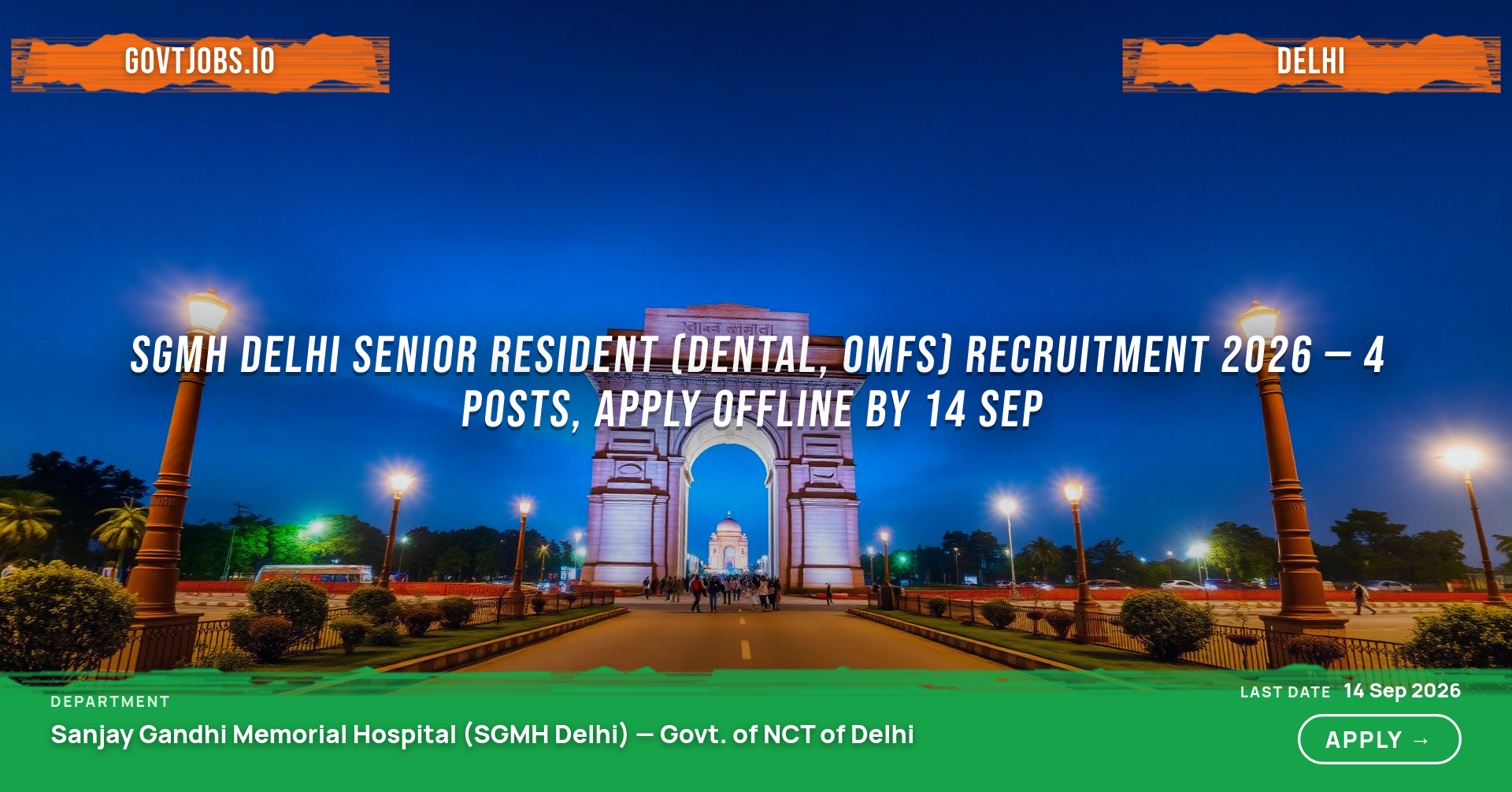 SGMH Delhi Senior Resident (Dental, OMFS) Recruitment 2026 — 4 Posts, Apply Offline by 14 Sep