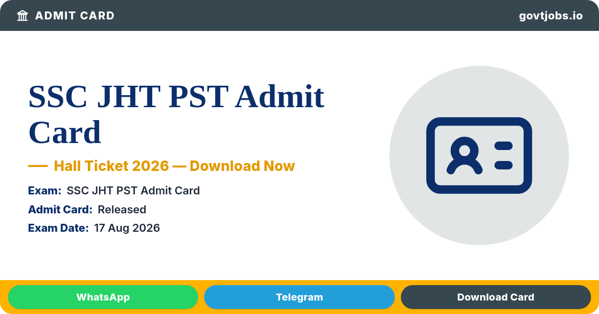 SSC JHT PST Admit Card 2026 — CRPF Sub-Inspector (Hindi Translator), PST 17 Aug