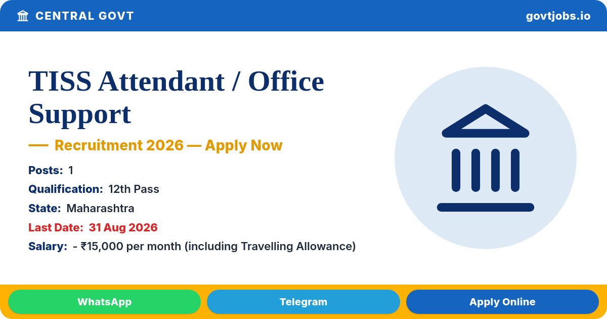 TISS Attendant / Office Support Recruitment 2026 — 1 Post (Male Only), Apply Online