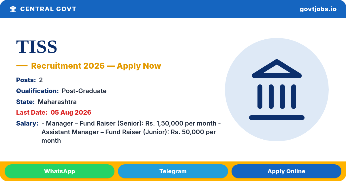 TISS Recruitment 2026 — Manager & Assistant Manager (Fund Raiser), Apply Online by 05 Aug (Mumbai)