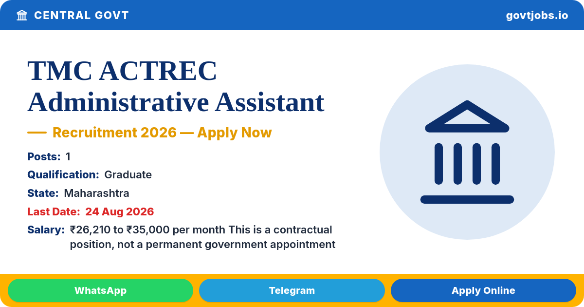 TMC ACTREC Administrative Assistant 2026 — 1 Post, 24 Aug