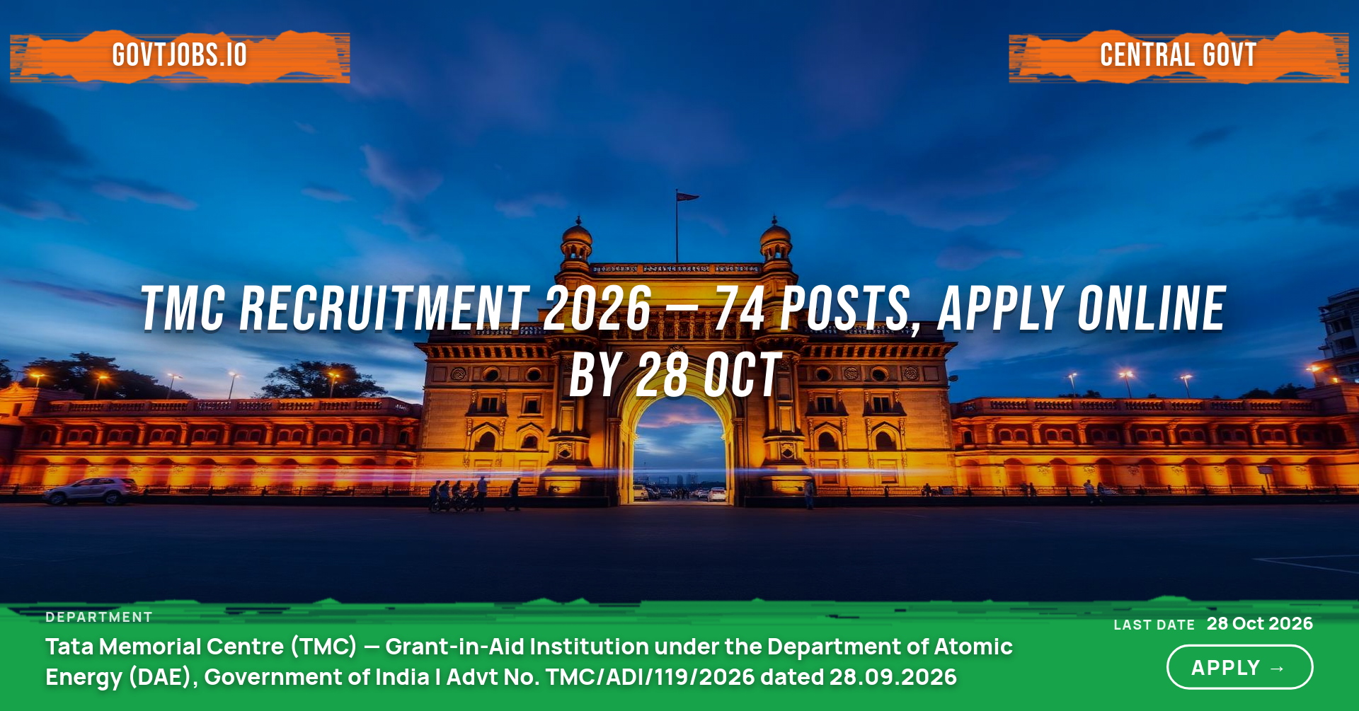TMC Recruitment 2026 — 74 Posts, Apply Online by 28 Oct