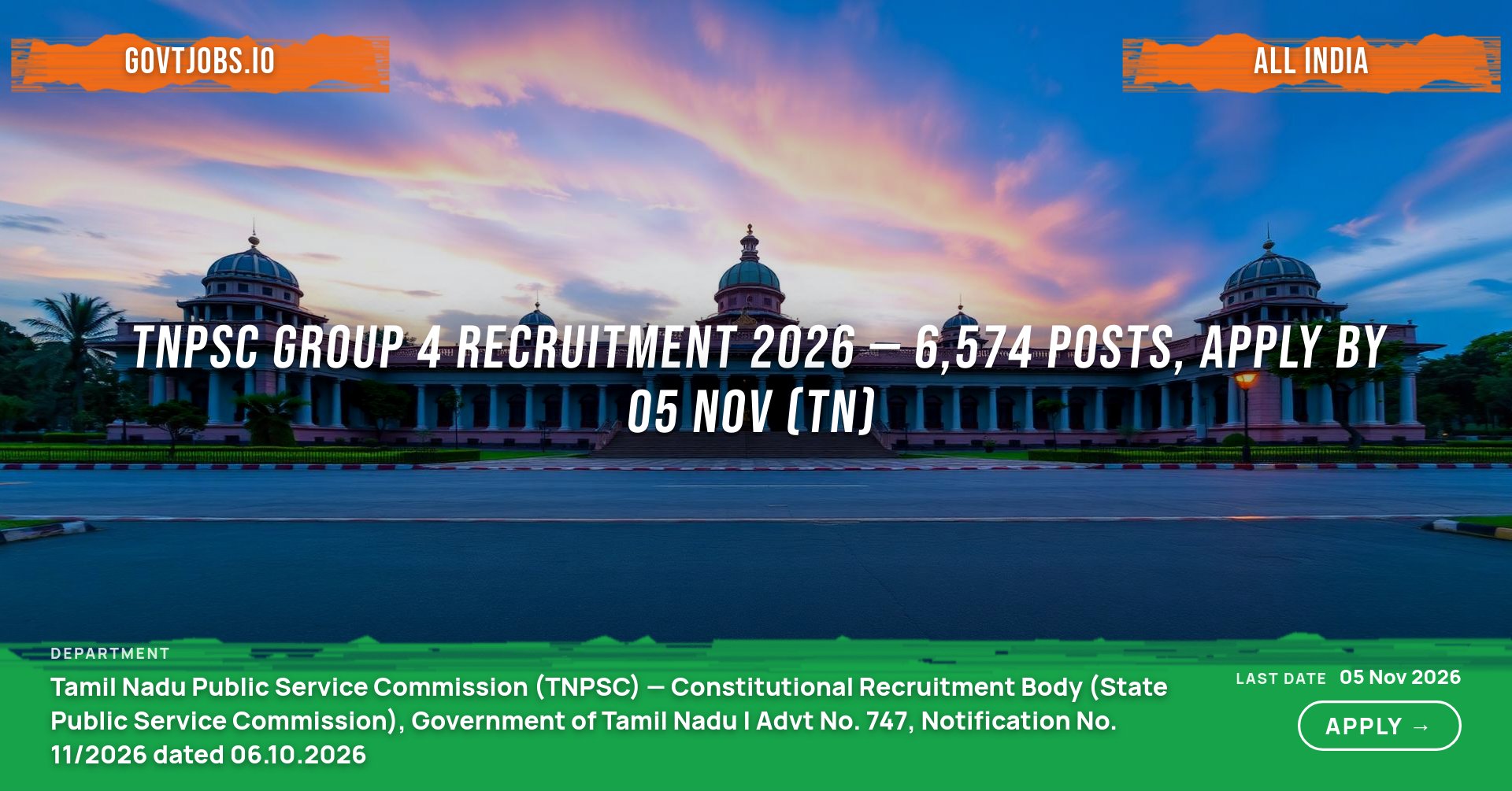 TNPSC Group 4 Recruitment 2026 — 6,574 Posts, Apply by 05 Nov (TN)