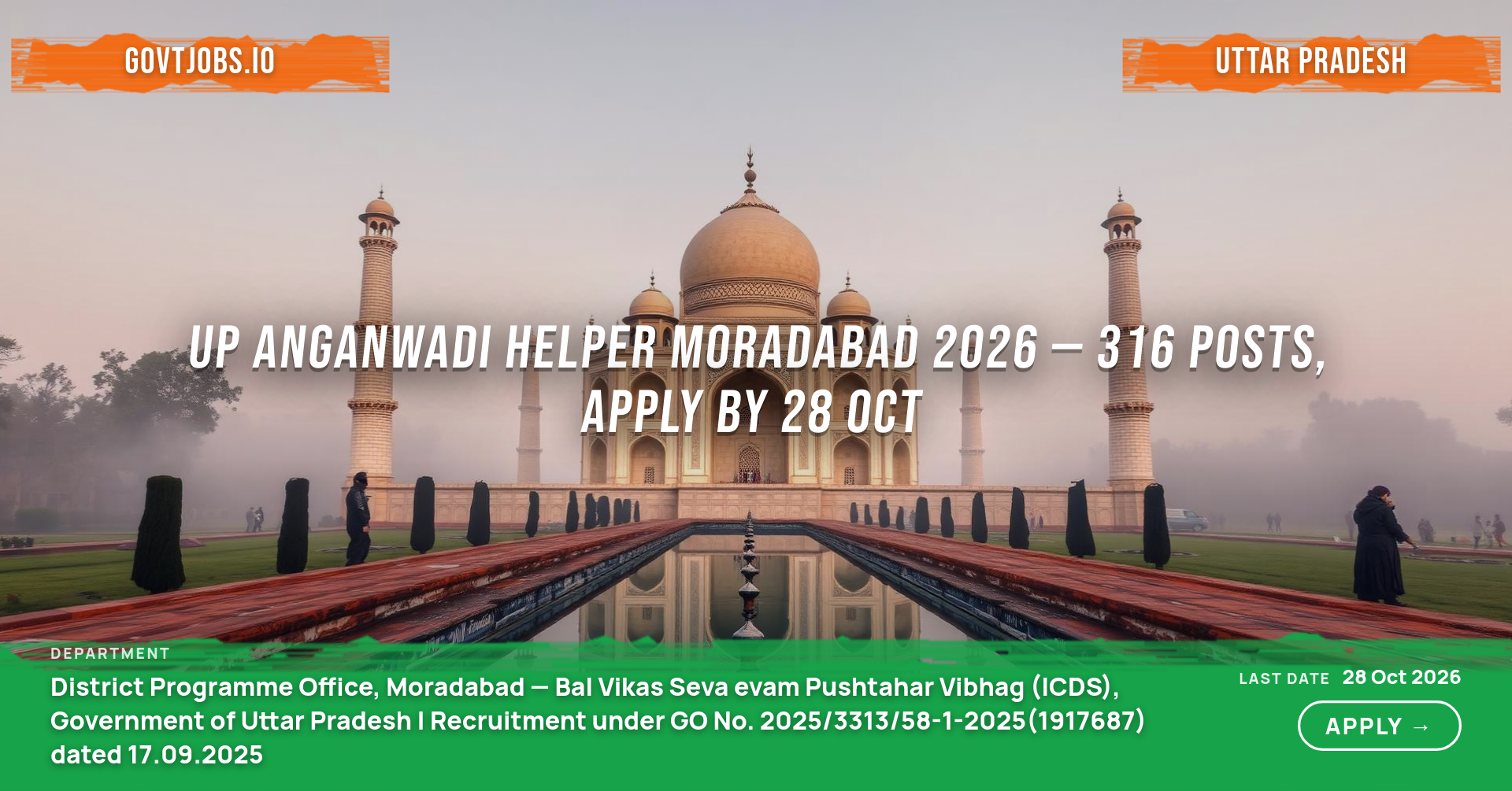 UP Anganwadi Helper Moradabad 2026 — 316 Posts, Apply by 28 Oct
