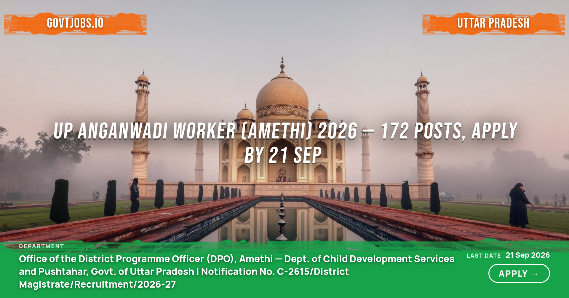 UP Anganwadi Worker (Amethi) 2026 — 172 Posts, Apply by 21 Sep