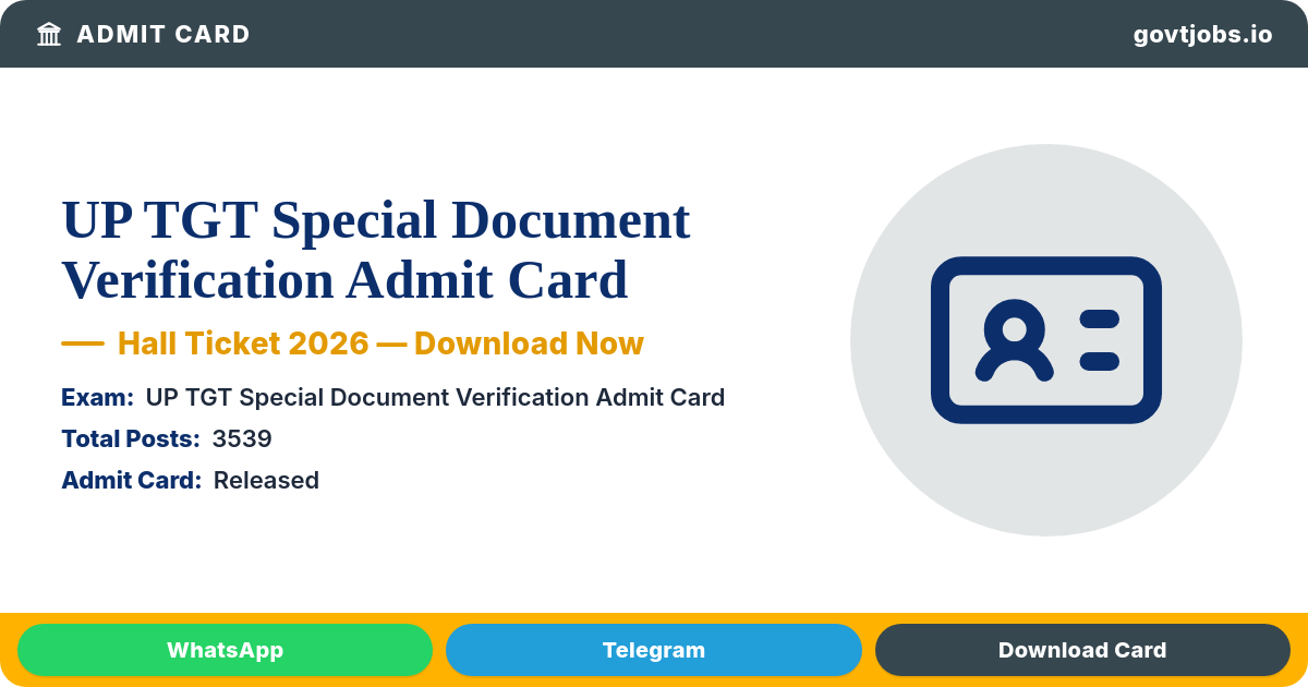 UP TGT Special Document Verification Admit Card 2026 — DV on 10 Aug (UP)