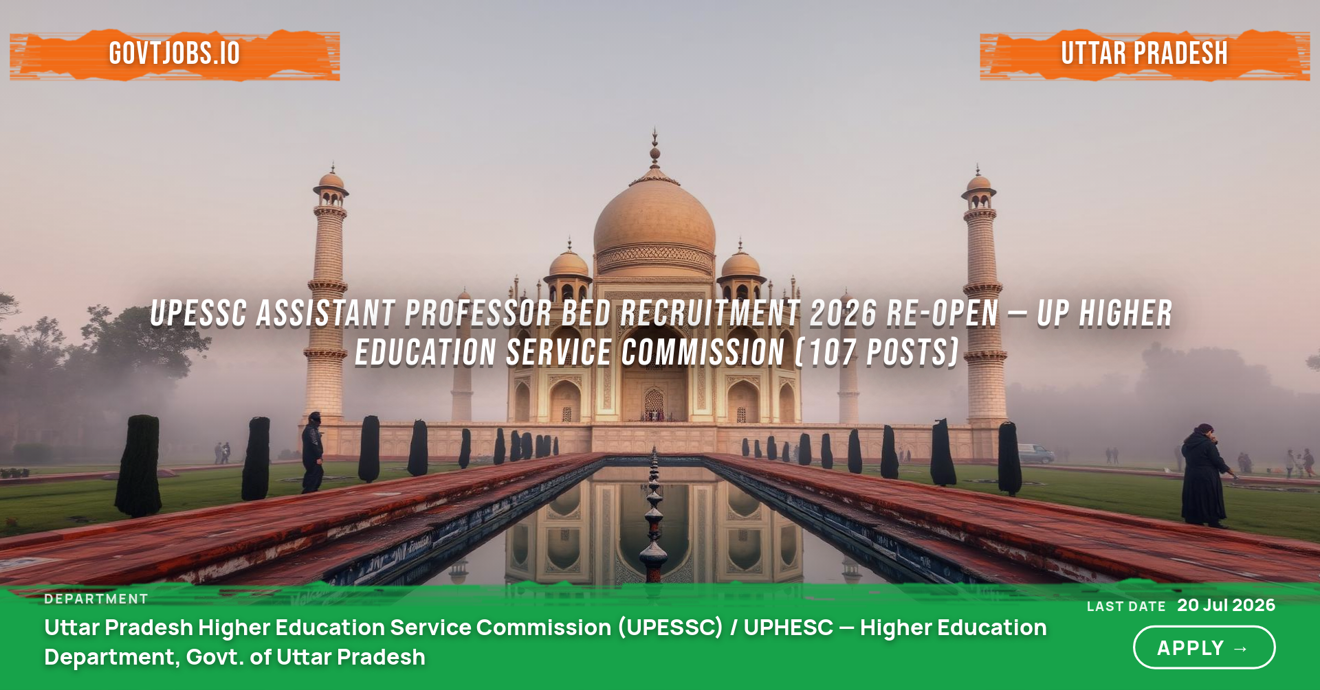 UPESSC Assistant Professor BEd Recruitment 2026 Re-Open — UP Higher Education Service Commission (107 Posts)