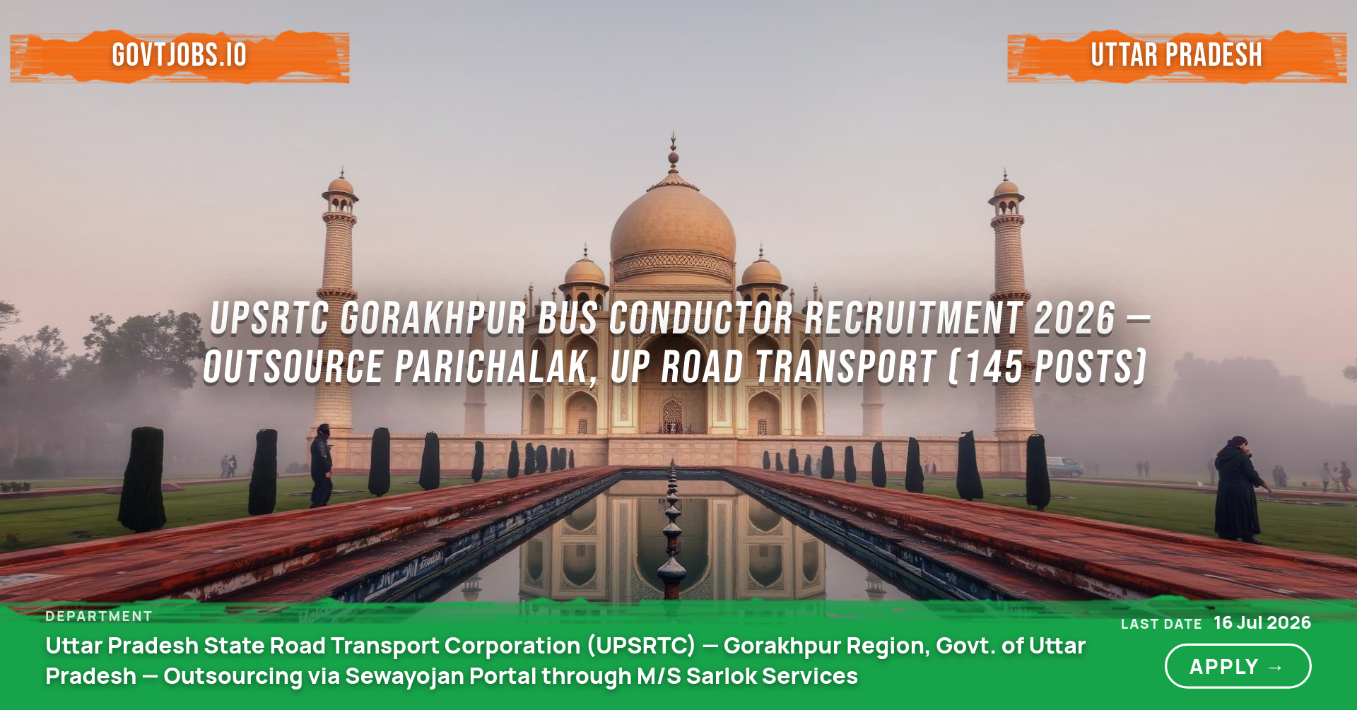 UPSRTC Gorakhpur Bus Conductor Recruitment 2026 — Outsource Parichalak, UP Road Transport (145 Posts)