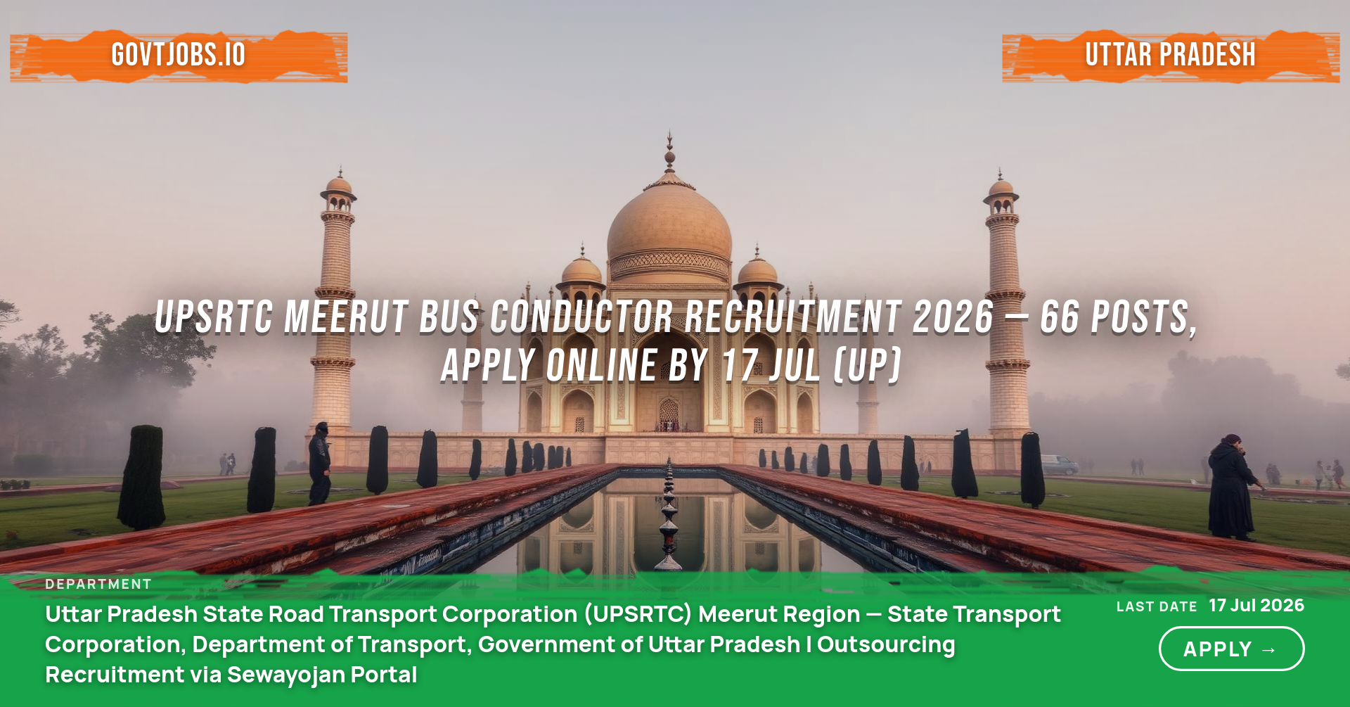 UPSRTC Meerut Bus Conductor Recruitment 2026 — 66 Posts, Apply Online by 17 Jul (UP)