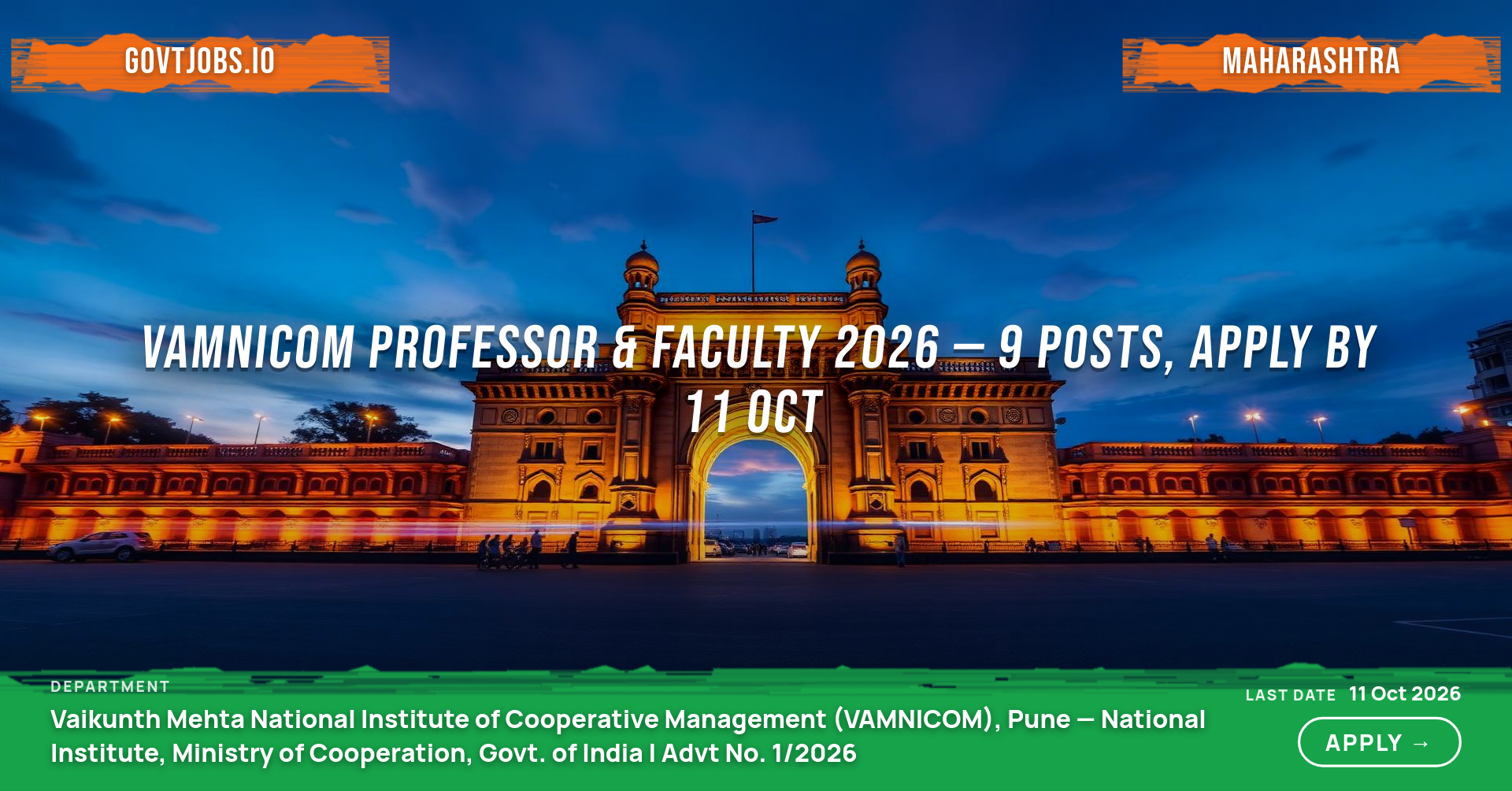 VAMNICOM Professor & Faculty 2026 — 9 Posts, Apply by 11 Oct