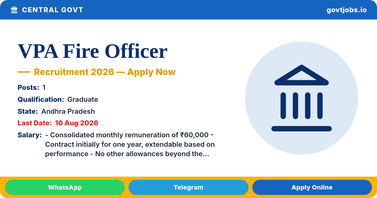 VPA Fire Officer Recruitment 2026 — 1 Post, Apply Offline by 10 Aug (Andhra Pradesh)