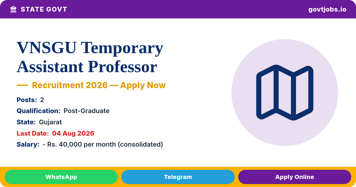 VNSGU Temporary Assistant Professor (Chemistry) Recruitment 2026 - 2 Posts