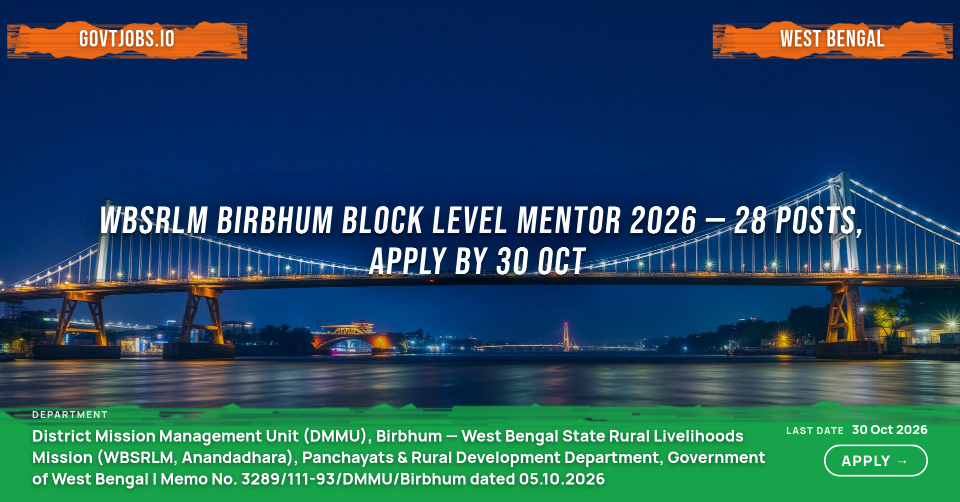 WBSRLM Birbhum Block Level Mentor 2026 — 28 Posts, Apply by 30 Oct