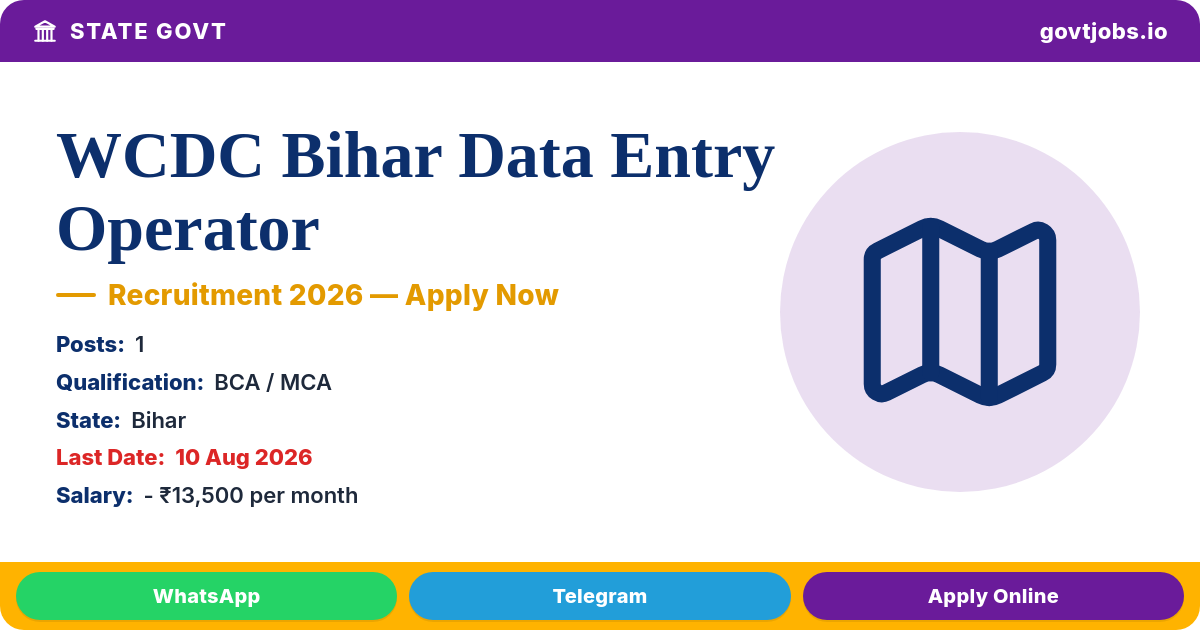 WCDC Bihar Data Entry Operator Recruitment 2026 — 1 Post, Apply by 10 Aug (Bihar)