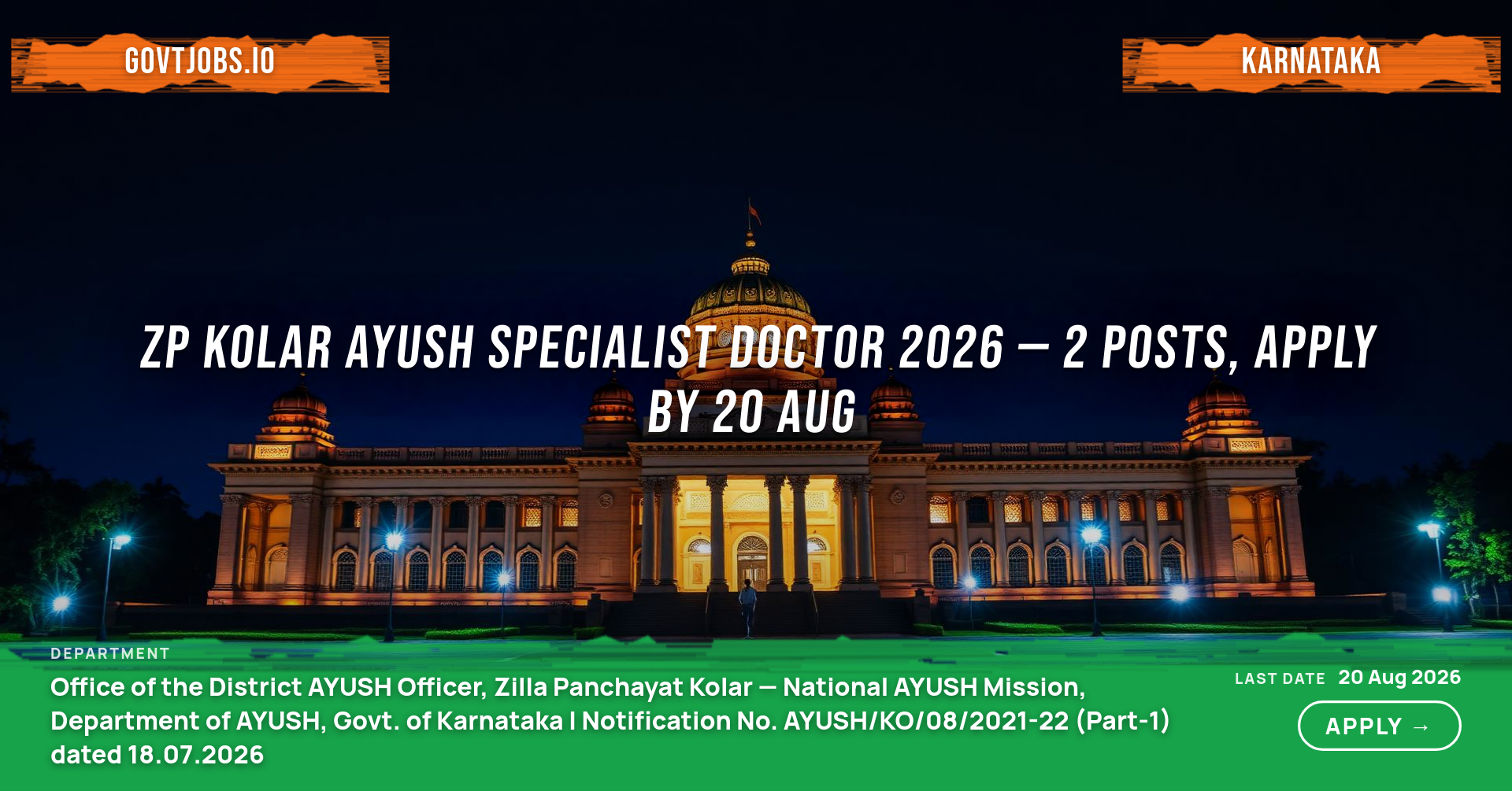 ZP Kolar AYUSH Specialist Doctor 2026 — 2 Posts, Apply by 20 Aug