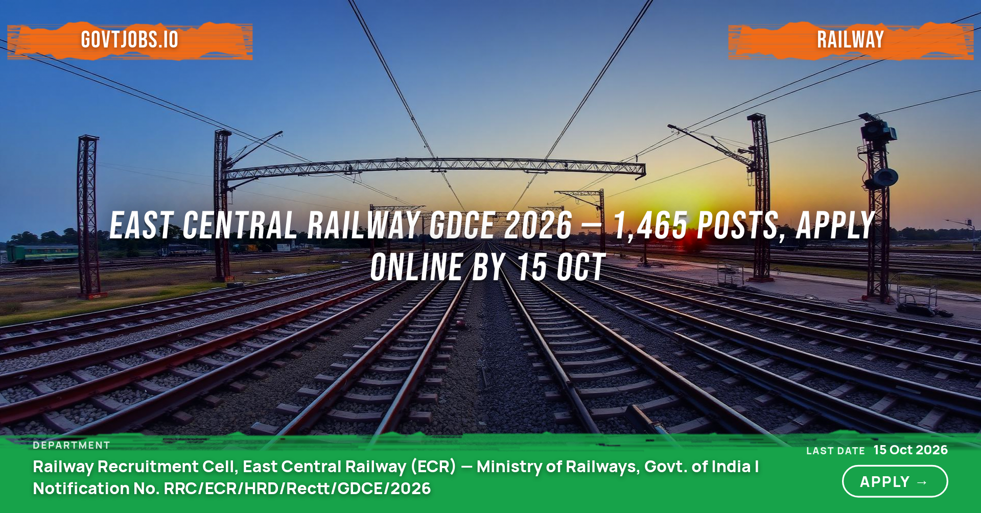 East Central Railway GDCE 2026 — 1,465 Posts, Apply Online by 15 Oct ...